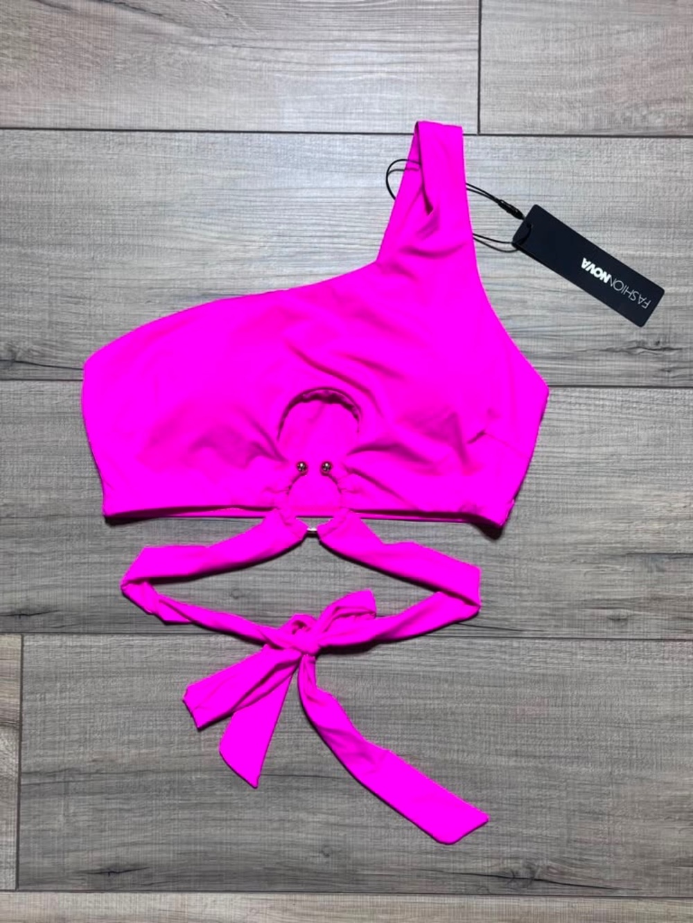 Fashion Nova Ocean Party O Ring One Shoulder Bralette Bikini Top S Hot Pink